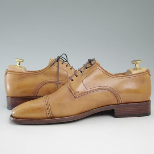 極上★(スペイン製)BARRATS/バラッツ SIZE 6.5【★スペイン王室御用達/パンチドキャップトゥ】カーフ/薄茶★c278