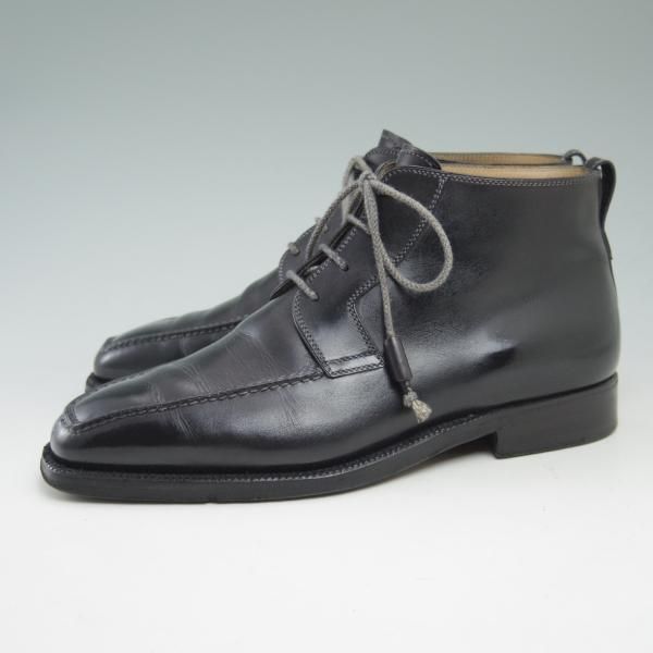 極上★(伊)ステファノビ製 SIZE 7【★スキンステッチ仕様/ロエベ別注/LOEWE】カーフ/黒/メンズ/靴/STEFANOBI★c292