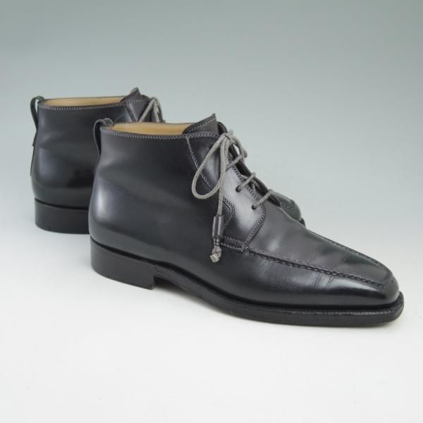 極上★(伊)ステファノビ製 SIZE 7【★スキンステッチ仕様/ロエベ別注/LOEWE】カーフ/黒/メンズ/靴/STEFANOBI★c292