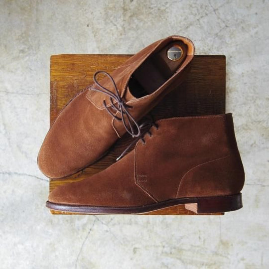 極上★クロケット＆ジョーンズ 7.5E【★(英)ジョージクレバリー別注/George Cleverley】チャッカブーツ/スエード/茶/Crockett＆Jones★c302