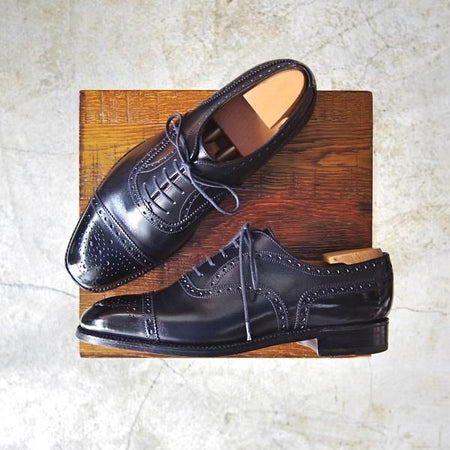 極美品★J.M.ウェストン 6E【★定価￥135,000-/定番セミブローグ/310】クラシック/ブラック/カーフ/11ラスト/Weston/ウエストン★c317