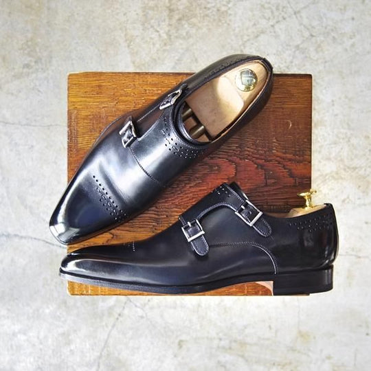 ほぼ試着程度★(スペイン製)マグナーニ SIZE 39【★ボロネーゼ製法/ダブルモンク】黒/カーフ/メンズ/MAGNANNI★c353