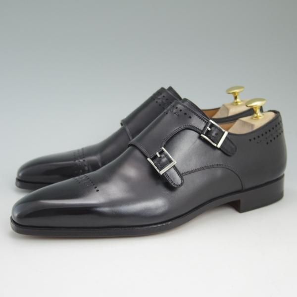 ほぼ試着程度★(スペイン製)マグナーニ SIZE 39【★ボロネーゼ製法/ダブルモンク】黒/カーフ/メンズ/MAGNANNI★c353