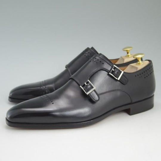 ほぼ試着程度★(スペイン製)マグナーニ SIZE 39【★ボロネーゼ製法/ダブルモンク】黒/カーフ/メンズ/MAGNANNI★c353