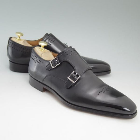 ほぼ試着程度★(スペイン製)マグナーニ SIZE 39【★ボロネーゼ製法/ダブルモンク】黒/カーフ/メンズ/MAGNANNI★c353