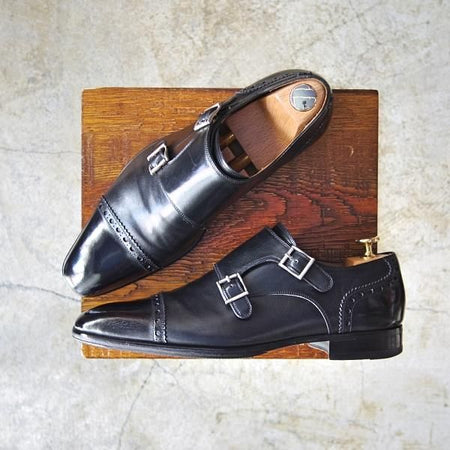 美品★(スペイン製)マグナーニ SIZE 39【★ボロネーゼ製法/ダブルモンク】黒/カーフ/メンズ/MAGNANNI★c354