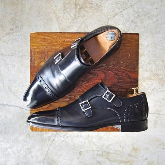 美品★(スペイン製)マグナーニ SIZE 39【★ボロネーゼ製法/ダブルモンク】黒/カーフ/メンズ/MAGNANNI★c354