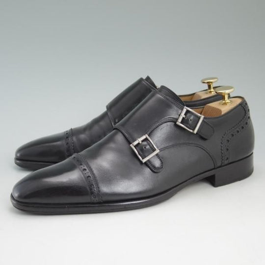 美品★(スペイン製)マグナーニ SIZE 39【★ボロネーゼ製法/ダブルモンク】黒/カーフ/メンズ/MAGNANNI★c354