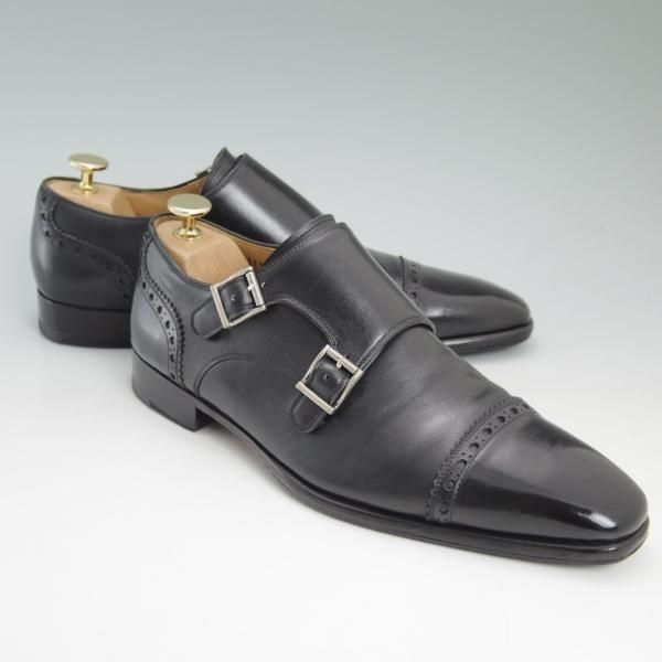美品★(スペイン製)マグナーニ SIZE 39【★ボロネーゼ製法/ダブルモンク】黒/カーフ/メンズ/MAGNANNI★c354