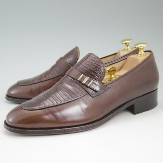 美品★(伊)タニノクリスチー 5.5【★イグアナリザード仕様】REAL LIZARD/リアルリザード/108098/コンビ ローファー/TANINO CRISCI★c364