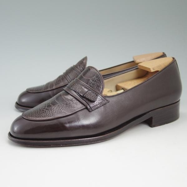 美品★(伊)タニノクリスチー SIZE 5.5【★ダチョウの脚/リアルオーストレッグ】108262/コンビローファー/濃茶/TANINO CRISCI★c365