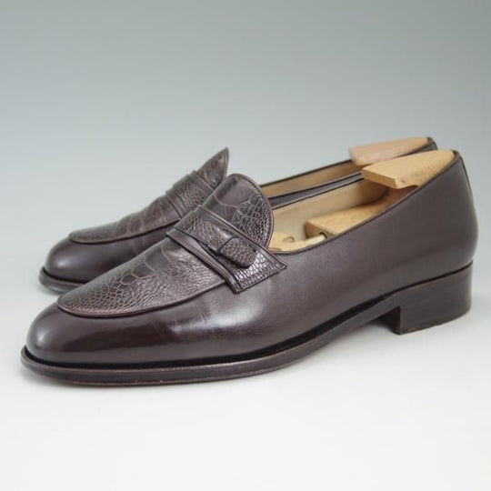 美品★(伊)タニノクリスチー SIZE 5.5【★ダチョウの脚/リアルオーストレッグ】108262/コンビローファー/濃茶/TANINO CRISCI★c365