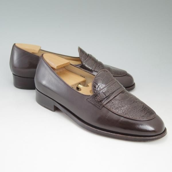 美品★(伊)タニノクリスチー SIZE 5.5【★ダチョウの脚/リアルオーストレッグ】108262/コンビローファー/濃茶/TANINO CRISCI★c365