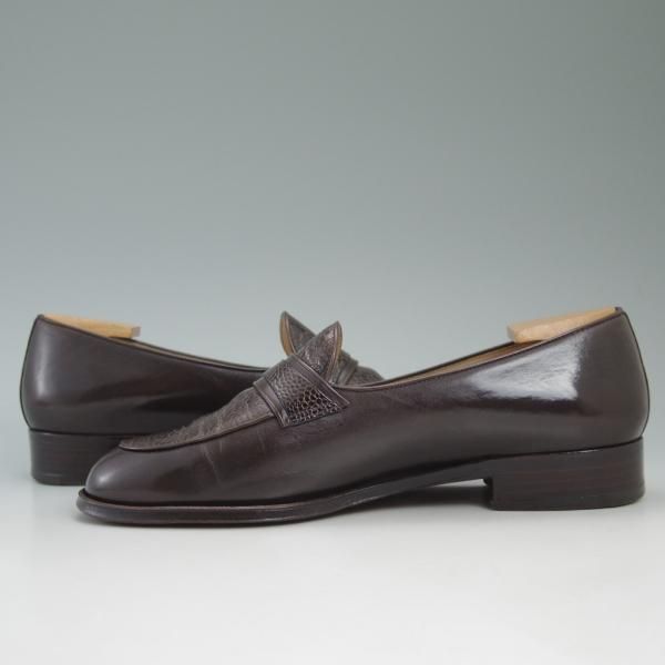 美品★(伊)タニノクリスチー SIZE 5.5【★ダチョウの脚/リアルオーストレッグ】108262/コンビローファー/濃茶/TANINO CRISCI★c365