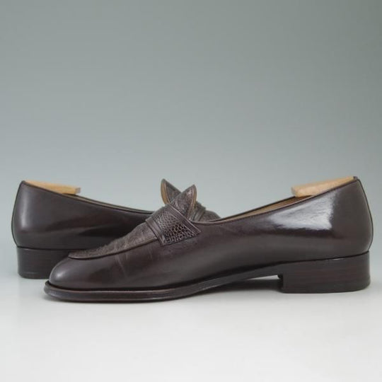 美品★(伊)タニノクリスチー SIZE 5.5【★ダチョウの脚/リアルオーストレッグ】108262/コンビローファー/濃茶/TANINO CRISCI★c365