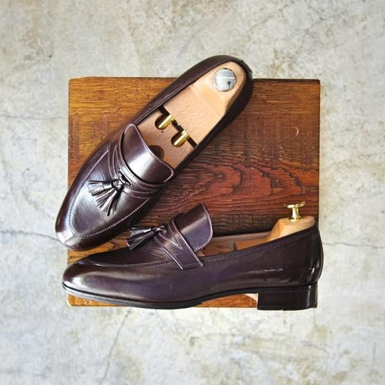 極美品★(伊)タニノクリスチー SIZE 5.5【★定価15万円以上】タッセルローファー/108009/濃茶/カーフ/TANINO CRISCI★c366