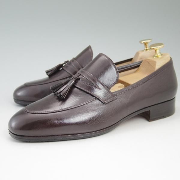 極美品★(伊)タニノクリスチー SIZE 5.5【★定価15万円以上】タッセルローファー/108009/濃茶/カーフ/TANINO CRISCI★c366