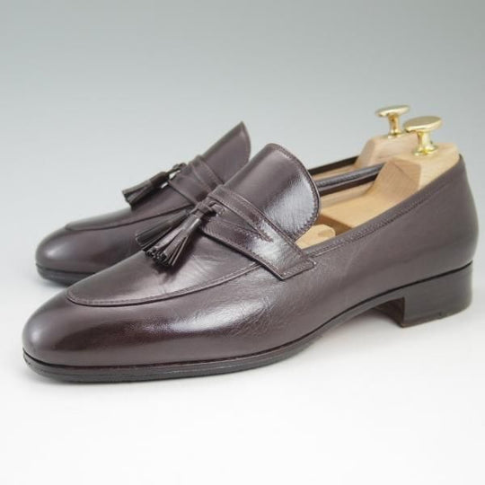 極美品★(伊)タニノクリスチー SIZE 5.5【★定価15万円以上】タッセルローファー/108009/濃茶/カーフ/TANINO CRISCI★c366