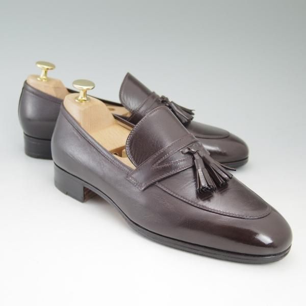 極美品★(伊)タニノクリスチー SIZE 5.5【★定価15万円以上】タッセルローファー/108009/濃茶/カーフ/TANINO CRISCI★c366
