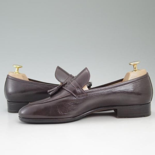 極美品★(伊)タニノクリスチー SIZE 5.5【★定価15万円以上】タッセルローファー/108009/濃茶/カーフ/TANINO CRISCI★c366