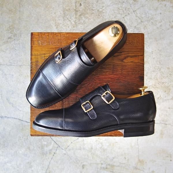 未使用★(スペイン製)YANKO/ヤンコ SIZE 24【★グッドイヤーウェルテッド製法】ダブルモンク/黒/グレインレザー/ヨークソール★c409