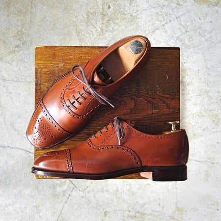 極美品★クロケット&ジョーンズ 6.5E【★セミブローグ/ALDGATE】茶/カーフ/Crockett&Jones★c417