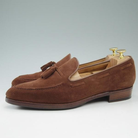 美品★(福岡)Corno blu/コルノブルゥ SIZE 7.5【★グッドイヤーウェルテッド製法/セントラル靴製】タッセルローファー/スエード/茶★c437