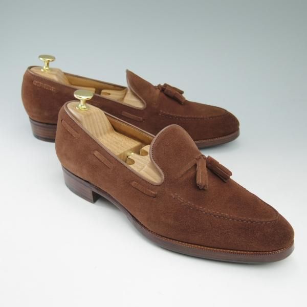美品★(福岡)Corno blu/コルノブルゥ SIZE 7.5【★グッドイヤーウェルテッド製法/セントラル靴製】タッセルローファー/スエード/茶★c437