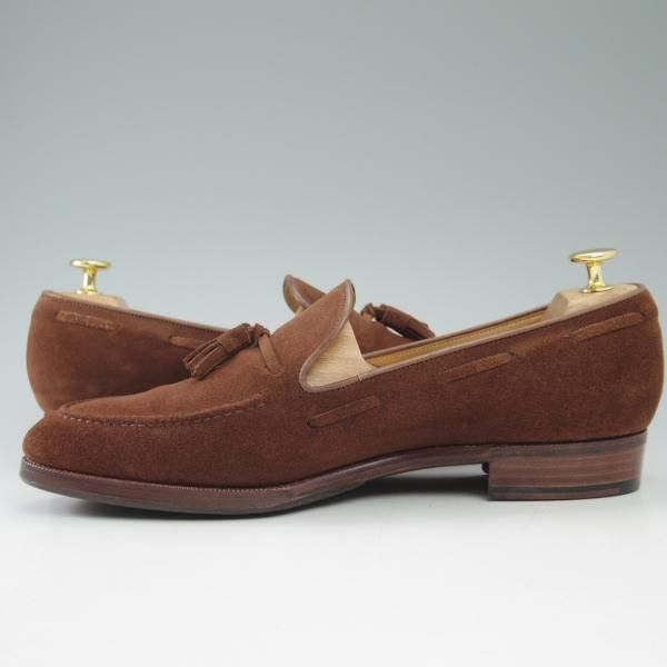 美品★(福岡)Corno blu/コルノブルゥ SIZE 7.5【★グッドイヤーウェルテッド製法/セントラル靴製】タッセルローファー/スエード/茶★c437