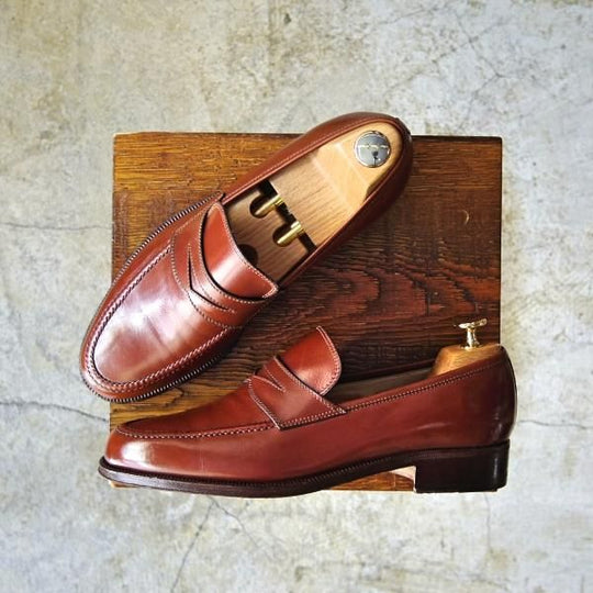 美品★(伊)タニノクリスチー SIZE 6.5【★コインローファー】茶/メンズ/men's/カーフ/TANINO CRISCI★c454