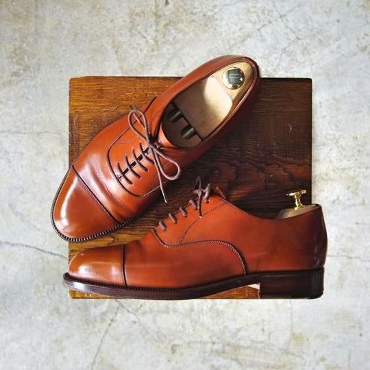 美品★(伊)タニノクリスチー SIZE 6【希少★ハンドソーンウェルテッド製法/九分仕立て】ストレートチップ/茶/カーフ/TANINO CRISCI★c424