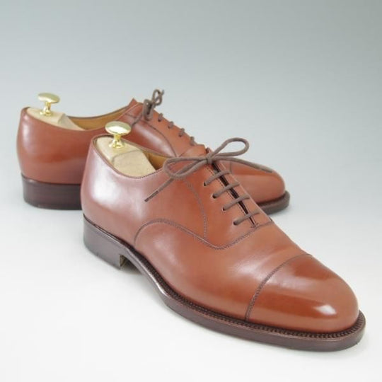 美品★(伊)タニノクリスチー SIZE 6【希少★ハンドソーンウェルテッド製法/九分仕立て】ストレートチップ/茶/カーフ/TANINO CRISCI★c424