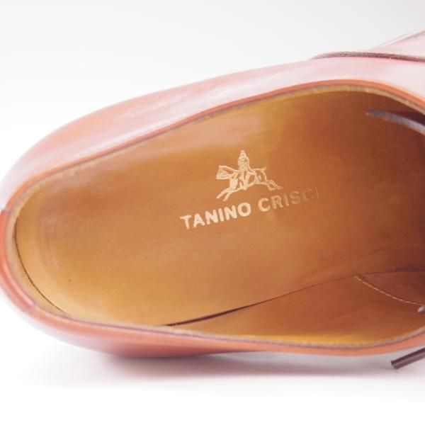 美品★(伊)タニノクリスチー SIZE 6【希少★ハンドソーンウェルテッド製法/九分仕立て】ストレートチップ/茶/カーフ/TANINO CRISCI★c424