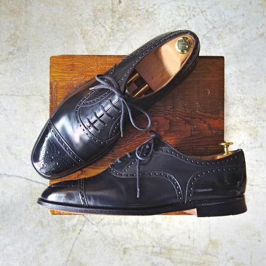 極上★チャーチ 95F/UK9.5【★ディプロマット/DIPLOMAT/旧チャーチ/73ラスト】3〜4都市ロゴ過渡期/黒/セミブローグ/Church's★c425