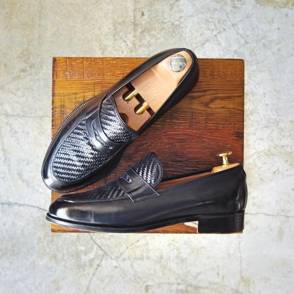 美品★(伊)タニノクリスチー SIZE 5.5【★コインローファー/メッシュ×カーフ】108977/黒/TANINO CRISCI★c474