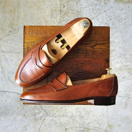 極上★(伊)タニノクリスチー SIZE 8.5【★コインローファー/グレインレザー】106966/茶/TANINO CRISCI★c475