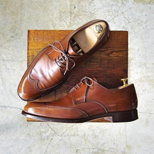 極上★(伊)ボノーラ SIZE 7【★ハンドソーンウェルテッド製法九分仕立て】シームレスヒール/ブラインドブローグ/カーフ/BONORA★c478