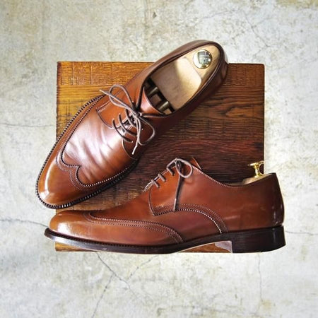 極上★(伊)ボノーラ SIZE 7【★ハンドソーンウェルテッド製法九分仕立て】シームレスヒール/ブラインドブローグ/カーフ/BONORA★c478