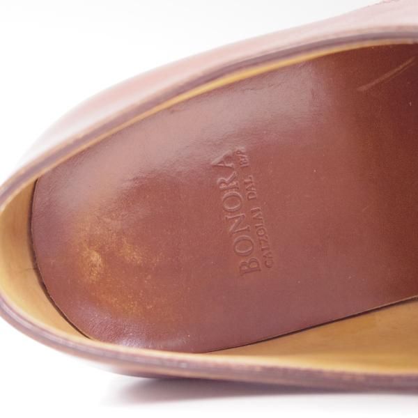 極上★(伊)ボノーラ SIZE 7【★ハンドソーンウェルテッド製法九分仕立て】シームレスヒール/ブラインドブローグ/カーフ/BONORA★c478