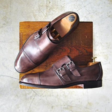 極上★ジョンロブ製 SIZE 40.5/UK6.5程度【希少★エルメス別注/HERMES】H103/LORD/ダブルモンク/ミュージアムカーフ/JOHN LOBB★c508