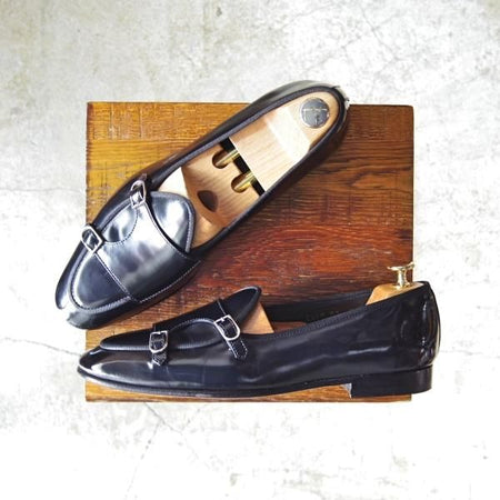 極上★(伊)EDHEN/エデン SIZE 6【★ダブルモンクローファー】スリッポン/黒/MILANO★c523