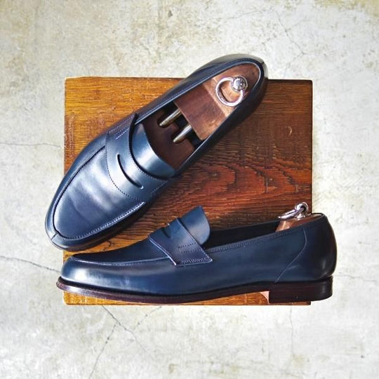 極美品★クロケット&ジョーンズ 8E【★ポールスミス コレクション別注/Paul Smith】ネイビー/コインローファー/Crockett＆Jones★c541
