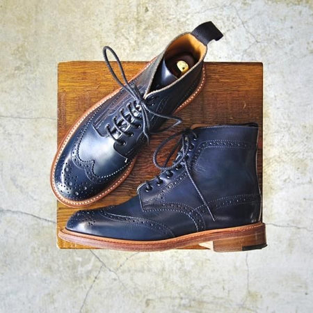 極美品★トリッカーズ(レディース) SIZE 4【★カントリーブーツ/L2508/ネイビー色】NAVY BLUE ANILINE CALF/カーフ/Tricker's★c562