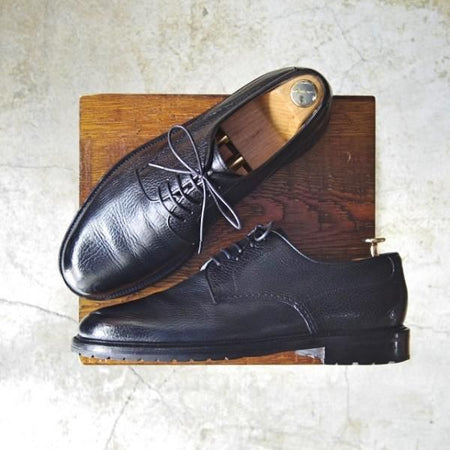 極上★(伊)サントーニ SIZE 9【★ブラックラピド製法/NUVOLAライン】141211/シュリンクレザー/黒/プレーントゥ/SANTONI★c662