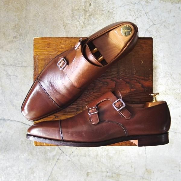 美品★クロケット&ジョーンズ 8.5E【★ラウンズ/LOWNDES】348ラスト/ダブルモンク/グレインレザー/Crockett&Jones★c683