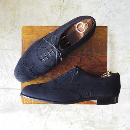 美品★チャーチ 85F/UK8.5【極希少★2都市ロゴ/旧チャーチ/73ラスト】フルブローグ/Charter/スエード/ネイビー/Church's★c691