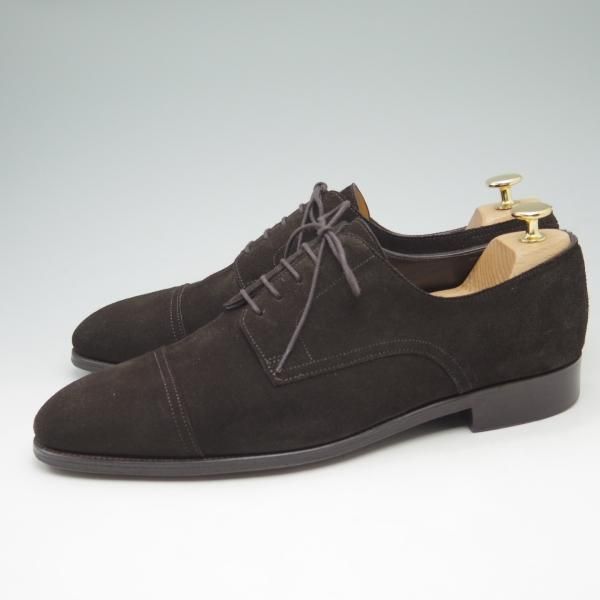美品★ジョンロブ製 9【希少★エルメス別注/HERMES】HARRY/H413ラスト/ストレートチップ/スエード/濃茶/JOHN LOBB★c698
