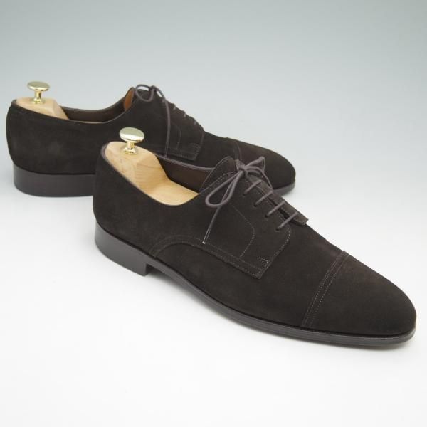 美品★ジョンロブ製 9【希少★エルメス別注/HERMES】HARRY/H413ラスト/ストレートチップ/スエード/濃茶/JOHN LOBB★c698