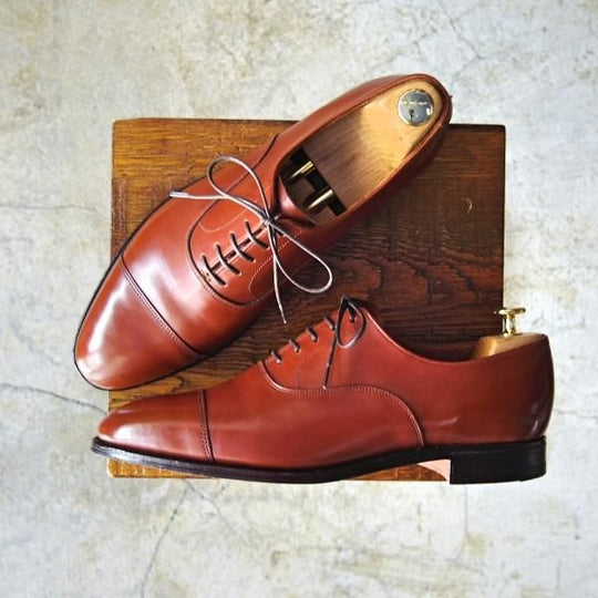 美品★クロケット&ジョーンズ 8.5E【名作★CONNAUGHT/コノート】茶/ストレートチップ/カーフ/Crockett&Jones★c709