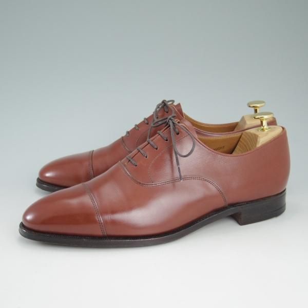 美品★クロケット&ジョーンズ 8.5E【名作★CONNAUGHT/コノート】茶/ストレートチップ/カーフ/Crockett&Jones★c709